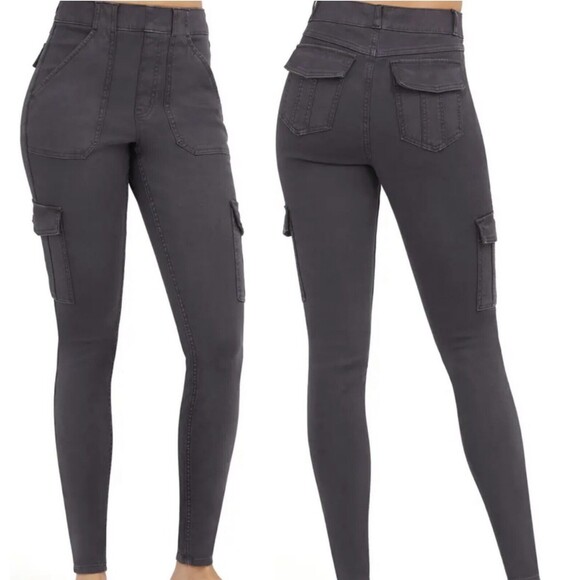 SPANX Cargo Pants Size S Black Washed Stretch Twill Ankle - Picture 1 of 11